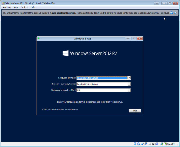 install windows server on virtualbox
